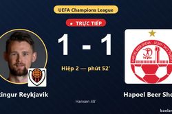 TRỰC TIẾPTrực tiếp Vikingur Reykjavik vs Hapoel Beer Sheva: Hapoel Beer Sheva gỡ hòa 1-1
