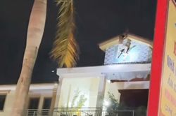 Cảnh sát dùng xe thang cứu người đàn ông có biểu hiện bất thường trên mái nhà 3 tầng