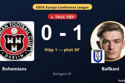 TRỰC TIẾPTrực tiếp Bohemians vs Ballkani: Hiệp 2 bắt đầu, Ballkani dẫn 1-0