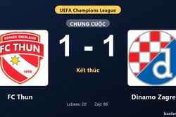 Thống kê trận đấu FC Thun 1-1 Dinamo Zagreb: Hai đội chia điểm