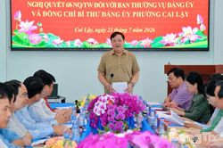 Đo&agrave;n kiểm tra 424 l&agrave;m việc với phường Cai Lậy về thực hiện Nghị quyết 68 của Bộ Ch&iacute;nh trị