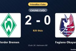 Thống kê trận đấu Werder Bremen 2-0 Fagiano Okayama: M. Heitmann tỏa sáng, Werder Bremen giành trọn 3 điểm