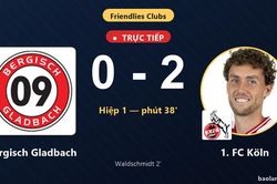 TRỰC TIẾPTrực tiếp Bergisch Gladbach vs 1. FC Köln: Hết hiệp 1, 1. FC Köln dẫn 2-0