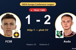 TRỰC TIẾPTrực tiếp FCSB vs Auda: Hết hiệp 1, Auda dẫn 2-1