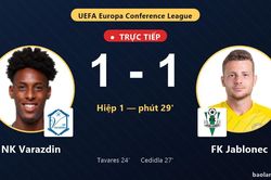 TRỰC TIẾPTrực tiếp NK Varazdin vs FK Jablonec: Hiệp 2 bắt đầu, hòa 1-1