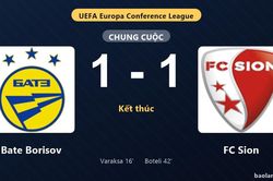 Thống kê trận đấu Bate Borisov 1-1 FC Sion: Hai đội chia điểm