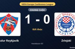 Thống kê trận đấu Valur Reykjavik 1-0 Zrinjski: T. Haraldsson tỏa sáng, Valur Reykjavik giành trọn 3 điểm