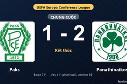 Thống k&ecirc; trận đấu Paks 1-2 Panathinaikos: S. Andino tỏa s&aacute;ng, Panathinaikos gi&agrave;nh trọn 3 điểm