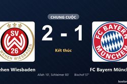 Thống k&ecirc; trận đấu Wehen Wiesbaden 2-1 FC Bayern M&uuml;nchen: Lukas Schleimer tỏa s&aacute;ng, Wehen Wiesbaden gi&agrave;nh trọn 3 điểm