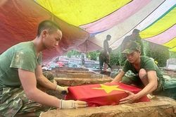 Mưa nhiều khiến việc khai quật, lấy mẫu hài cốt tại Nghĩa trang liệt sĩ Độc Lập thêm khó khăn