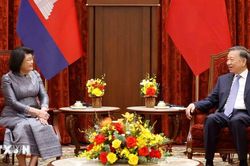Tổng B&iacute; thư, Chủ tịch nước T&ocirc; L&acirc;m tiếp Chủ tịch Quốc hội Campuchia