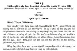 Thể lệ Giải báo chí về xây dựng Đảng tỉnh Khánh Hòa lần thứ VI - năm 2026