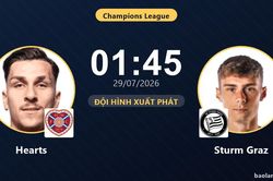 TRỰC TIẾPTrực tiếp Hearts vs Sturm Graz: Đội h&igrave;nh xuất ph&aacute;t