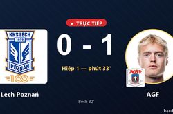 TRỰC TIẾPTrực tiếp Lech Poznań vs AGF: Hết hiệp 1, AGF dẫn 1-0