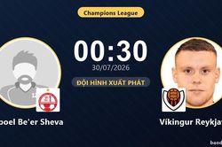 TRỰC TIẾPTrực tiếp Hapoel Be'er Sheva vs V&iacute;kingur Reykjav&iacute;k: Đội h&igrave;nh xuất ph&aacute;t