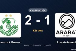 Thống k&ecirc; trận đấu Shamrock Rovers 2-1 Ararat-Armenia: Aaron Greene tỏa s&aacute;ng, Shamrock Rovers gi&agrave;nh trọn 3 điểm