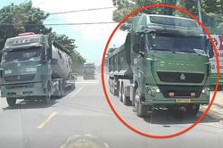 Xử phạt tài xế ô tô đầu kéo lấn sang làn ngược chiều để vượt xe