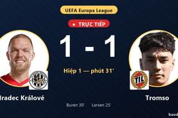 TRỰC TIẾPTrực tiếp Hradec Kr&aacute;lov&eacute; vs Tromso: Hradec Kr&aacute;lov&eacute; gỡ h&ograve;a 1-1