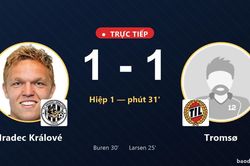 TRỰC TIẾPTrực tiếp Hradec Kr&aacute;lov&eacute; vs Troms&oslash;: Hết hiệp 1, h&ograve;a 1-1