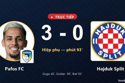 TRỰC TIẾPTrực tiếp Pafos FC vs Hajduk Split: Pafos FC nới rộng c&aacute;ch biệt 3-0