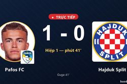 TRỰC TIẾPTrực tiếp Pafos FC vs Hajduk Split: Hết hiệp 1, Pafos FC dẫn 1-0