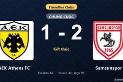 Thống kê trận đấu AEK Athens FC 1-2 Samsunspor: Samsunspor ngược dòng ngoạn mục