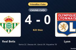 Thống k&ecirc; trận đấu Real Betis 4-0 Lyon: Real Betis thắng đậm thuyết phục