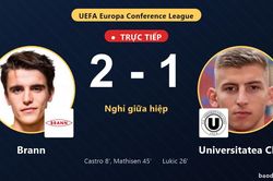 TRỰC TIẾPTrực tiếp Brann vs Universitatea Cluj: Hiệp 2 bắt đầu, Brann dẫn 2-1