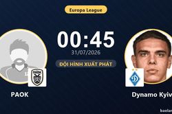 TRỰC TIẾPTrực tiếp PAOK vs Dynamo Kyiv: PAOK nhỉnh hơn trong thế trận giằng co, chưa có bàn thắng