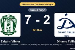 Thống kê trận đấu FK Zalgiris Vilnius 7-2 Dinamo Tbilisi: FK Zalgiris Vilnius thắng đậm thuyết phục