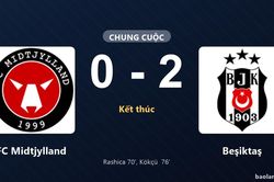 Thống kê trận đấu FC Midtjylland 0-2 Beşiktaş: Orkun Kökçü tỏa sáng, Beşiktaş giành trọn 3 điểm