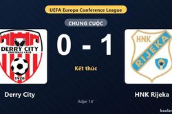 Thống kê trận đấu Derry City 0-1 HNK Rijeka: D. Adu Adjei tỏa sáng, HNK Rijeka giành trọn 3 điểm
