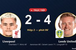 TRỰC TIẾPTrực tiếp Liverpool vs Leeds United: Leeds United nới rộng c&aacute;ch biệt 2-4