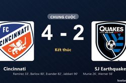 Thống kê trận đấu Cincinnati 4-2 SJ Earthquakes: Cincinnati ngược dòng ngoạn mục