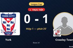 TRỰC TIẾPTrực tiếp York vs Crawley Town: Hiệp 2 bắt đầu, Crawley Town dẫn 1-0