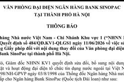 Văn phòng đại diện Ngân hàng Bank SinoPac tại thành phố Hà Nội