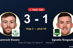 TRỰC TIẾPTrực tiếp Shamrock Rovers vs Egnatia Rrogozhin&euml;: Shamrock Rovers nới rộng c&aacute;ch biệt 3-1