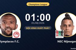 TRỰC TIẾPTrực tiếp Olympiacos F.C. vs NEC Nijmegen: Đội h&igrave;nh xuất ph&aacute;t