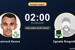TRỰC TIẾPTrực tiếp Shamrock Rovers vs Egnatia Rrogozhin&euml;: Đội h&igrave;nh xuất ph&aacute;t
