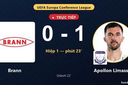 TRỰC TIẾPTrực tiếp Brann vs Apollon Limassol: Hết hiệp 1, Apollon Limassol dẫn 1-0