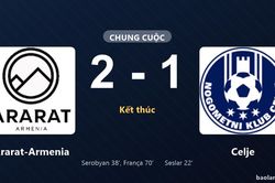 Thống k&ecirc; trận đấu Ararat-Armenia 2-1 Celje: Ararat-Armenia ngược d&ograve;ng ngoạn mục