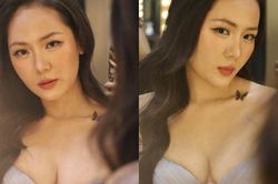 Khó rời mắt trước vẻ đẹp gợi cảm của Phương Linh khi diện váy khoe vòng một hững hờ, thần thái cuốn hút