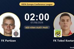 TRỰC TIẾPTrực tiếp FK Partizan vs FK Tobol Kostanay: Đội h&igrave;nh xuất ph&aacute;t
