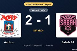 Thống kê trận đấu Aarhus 2-1 Sabah FA: J. Bogere tỏa sáng, Aarhus giành trọn 3 điểm