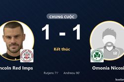 Omonia Nicosia gỡ h&ograve;a ph&uacute;t 90, Lincoln Red Imps c&ugrave;ng chia điểm