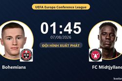 TRỰC TIẾPTrực tiếp Bohemians vs FC Midtjylland: Đội h&igrave;nh xuất ph&aacute;t
