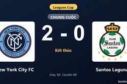 Thống kê trận đấu New York City FC 2-0 Santos Laguna: N. Cavallo tỏa sáng, New York City FC giành trọn 3 điểm