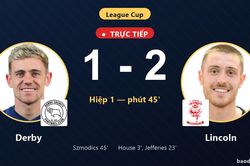 TRỰC TIẾPTrực tiếp Derby vs Lincoln: Hiệp 2 bắt đầu, Lincoln dẫn 2-1