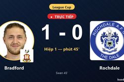 TRỰC TIẾPTrực tiếp Bradford vs Rochdale: Hết hiệp 1, Bradford dẫn 1-0