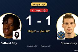 TRỰC TIẾPTrực tiếp Salford City vs Shrewsbury: Salford City gỡ h&ograve;a 1-1